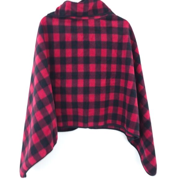NEW Le Moda Buffalo Plaid Fleece Cape Small-Medium Red Black Check Plaid Holiday - Picture 2 of 4